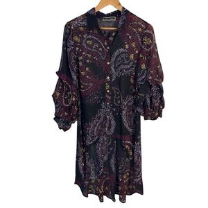 Melanie Lyne Puff Sleeve Blouse 4 Dark Paisley Floral Longline Button Up Shirt